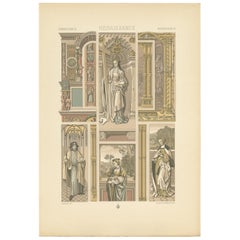 Antique Pl. 81 Print of Renaissance Architectural & Figural by Racinet, circa 1890