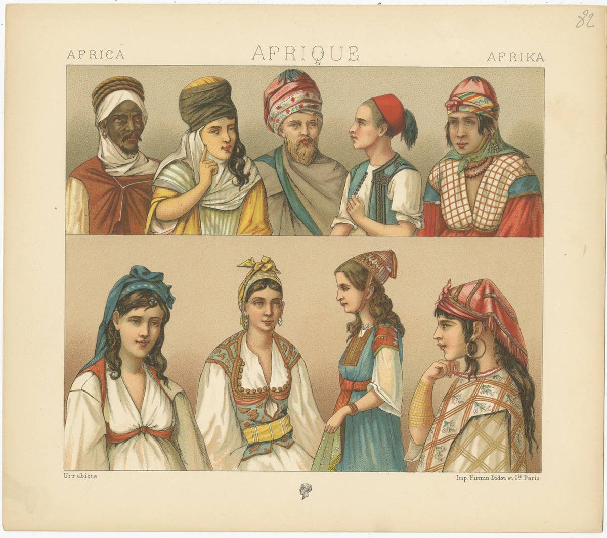 Pl. 82 Antique Print of African Costumes Racinet, 'circa 1880'