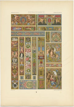 Pl. 82 Antique Print of Renaissance Ornaments from Italian, Racinet 'circa 1890'