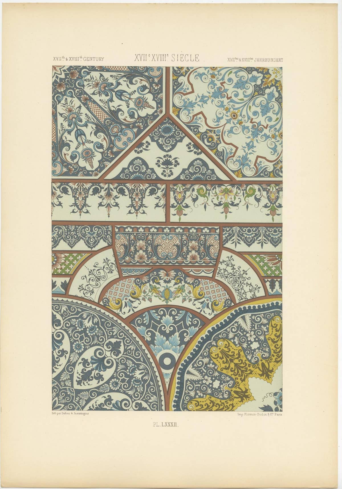 Pl. 82 Antique Print of XVIIth and XVIIIth Century Ornaments by Racinet (c.1890)
