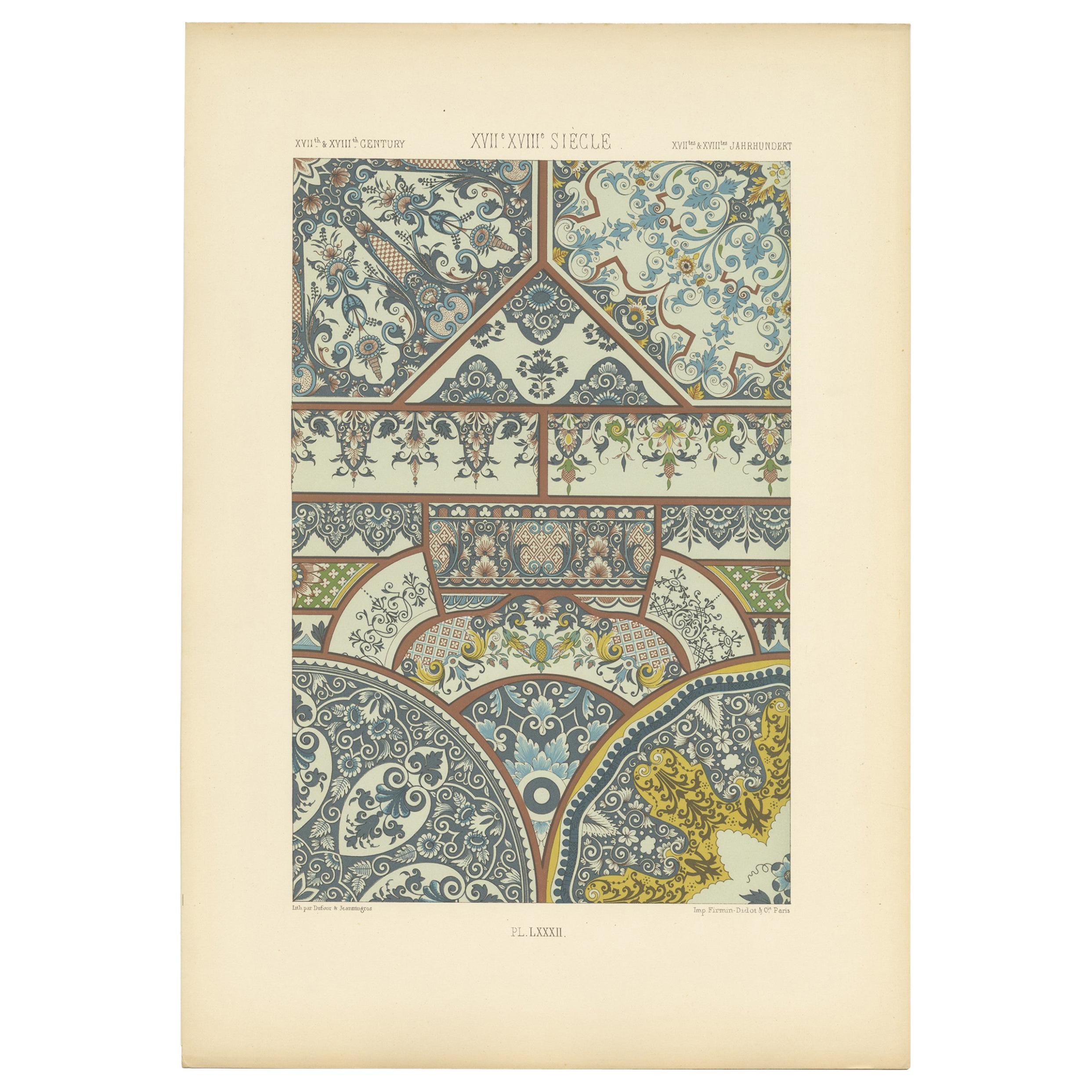 Pl. 82 Antique Print of XVIIth and XVIIIth Century Ornaments by Racinet (c.1890)