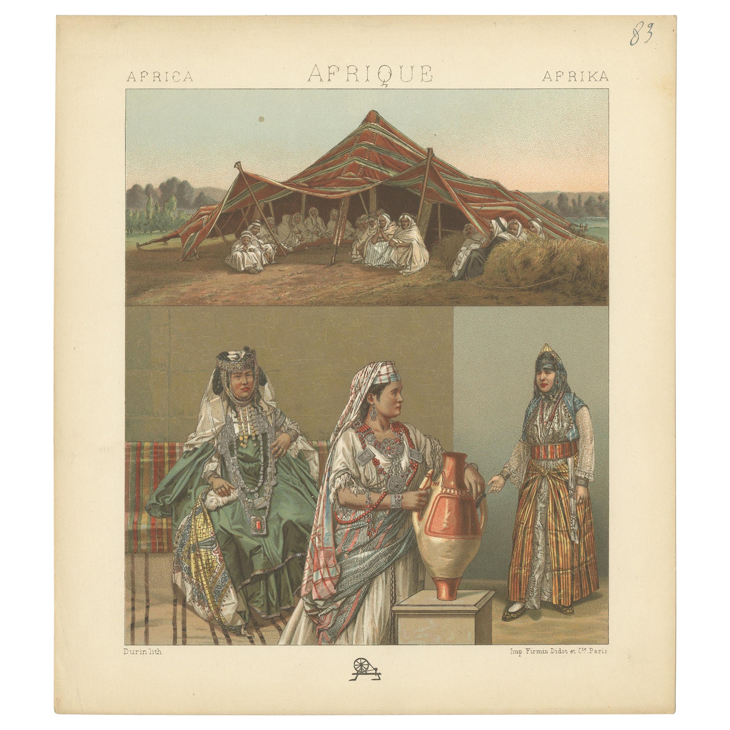 Stampa antica di accampamenti africani Racinet, 'circa 1880