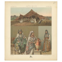 Pl. 83 Antique Print of African Encampments Racinet, 'circa 1880'
