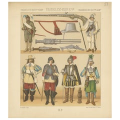 Pl. 83 Antiker Druck von französischen Schlachtkostümen aus dem 16. Jahrhundert von Racinet