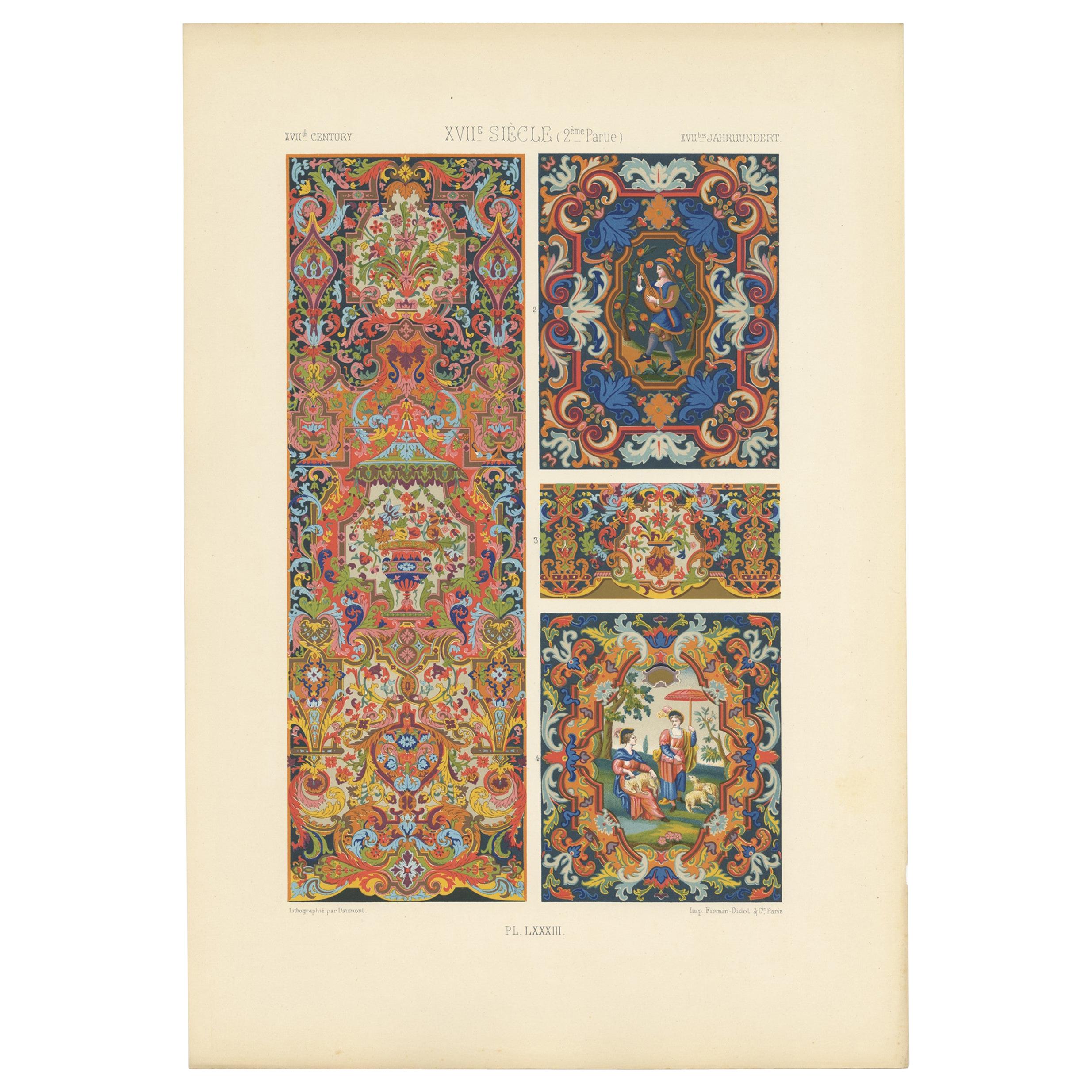 Decorative Antique Print of XVIIth Century Ornaments by Racinet (c.1890) For Sale