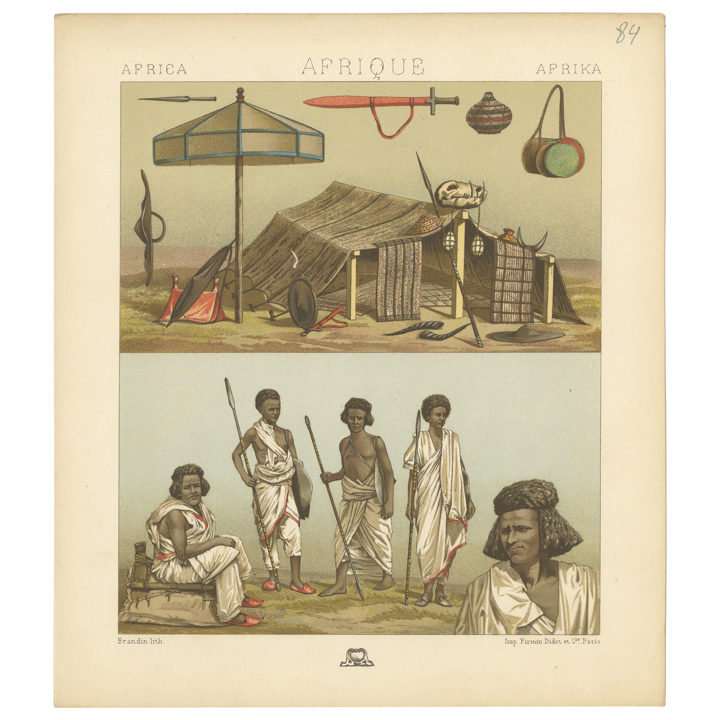 Antique Print of African Encampments Racinet, 'circa 1880' For Sale