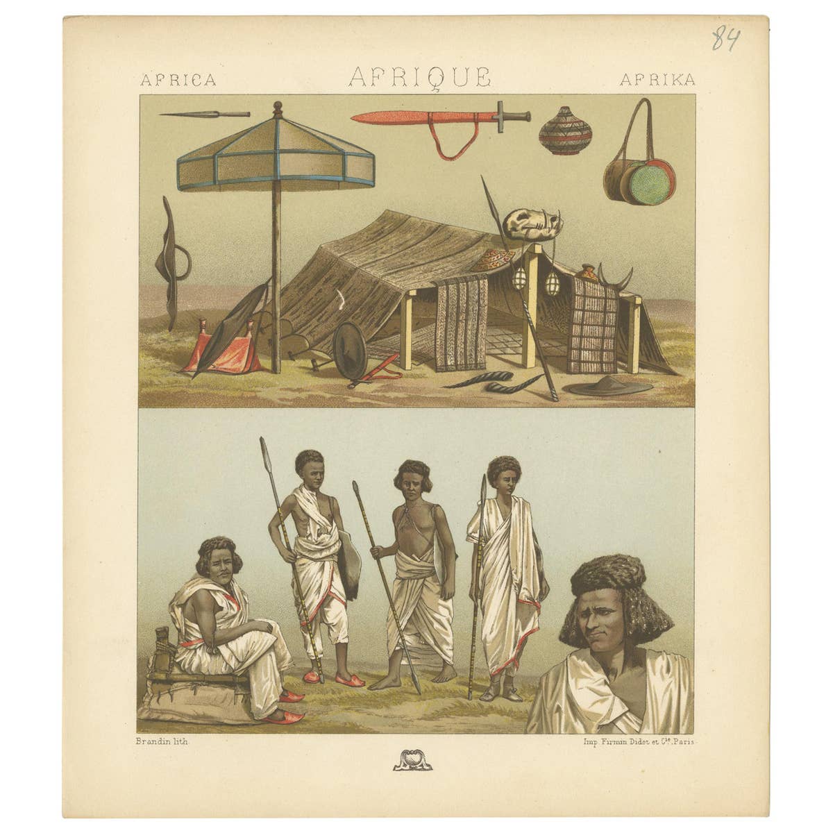 Antique Print of African Encampments Racinet, 'circa 1880'