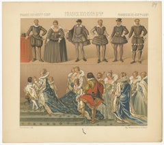 Pl. 84 Antique Print of French XVI-XVIIth Century Costumes by Racinet circa 1880