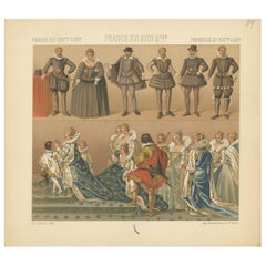 Pl. 84 Antique Print of French XVI-XVIIth Century Costumes by Racinet circa 1880