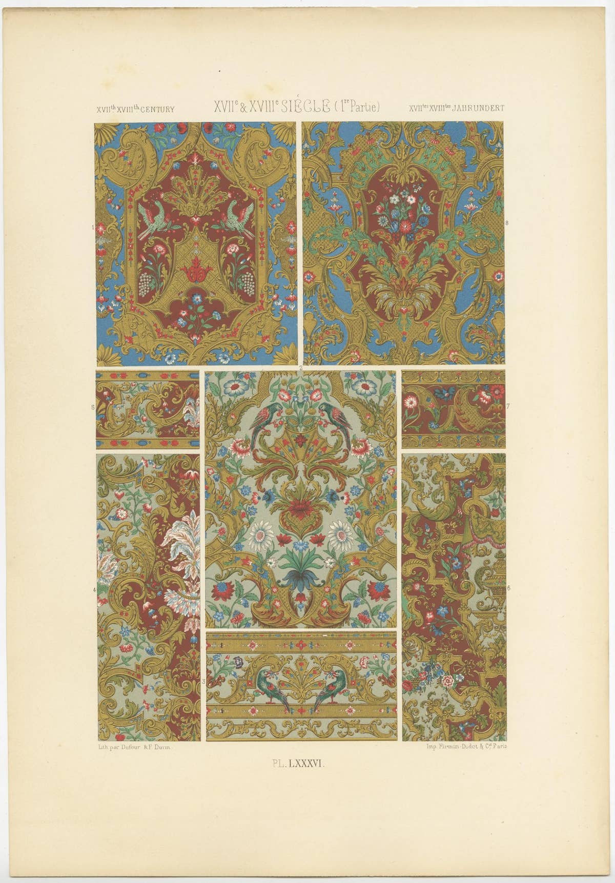 Pl. 84 Antique Print of XVIIth and XVIIIth Century Ornaments by Racinet