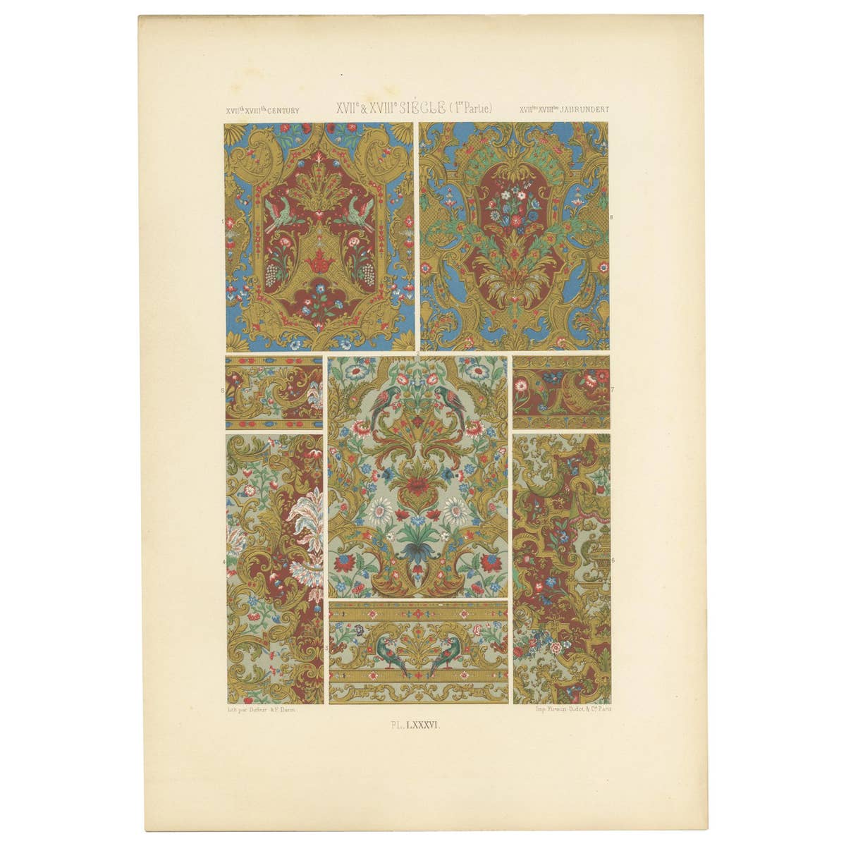 Pl. 84 Antique Print of XVIIth and XVIIIth Century Ornaments by Racinet