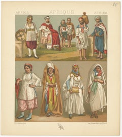 Pl. 85 Antique Print of African Costumes Racinet, 'circa 1880'