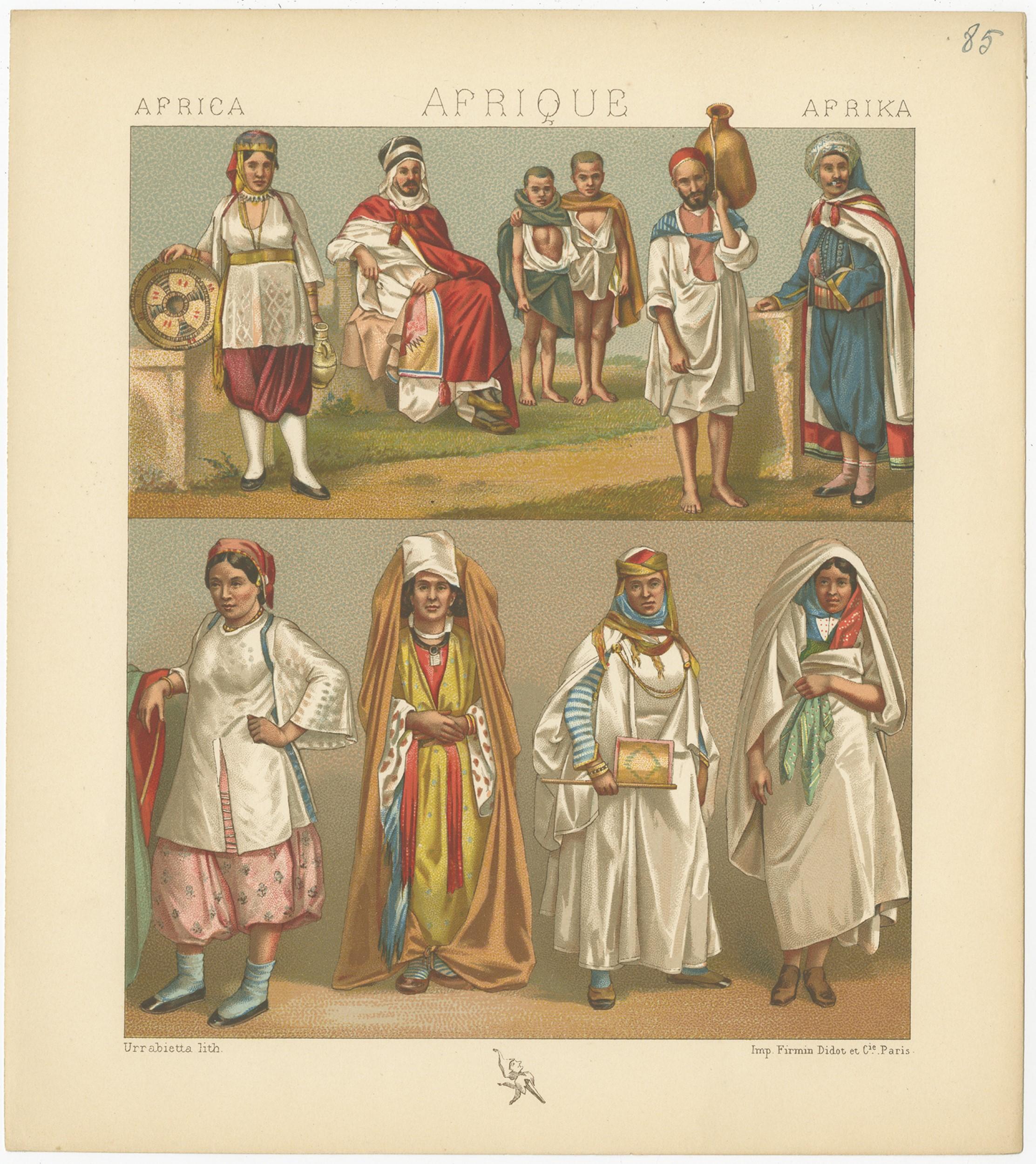 Pl. 85 Antique Print of African Costumes Racinet, 'circa 1880' In Good Condition For Sale In Langweer, NL