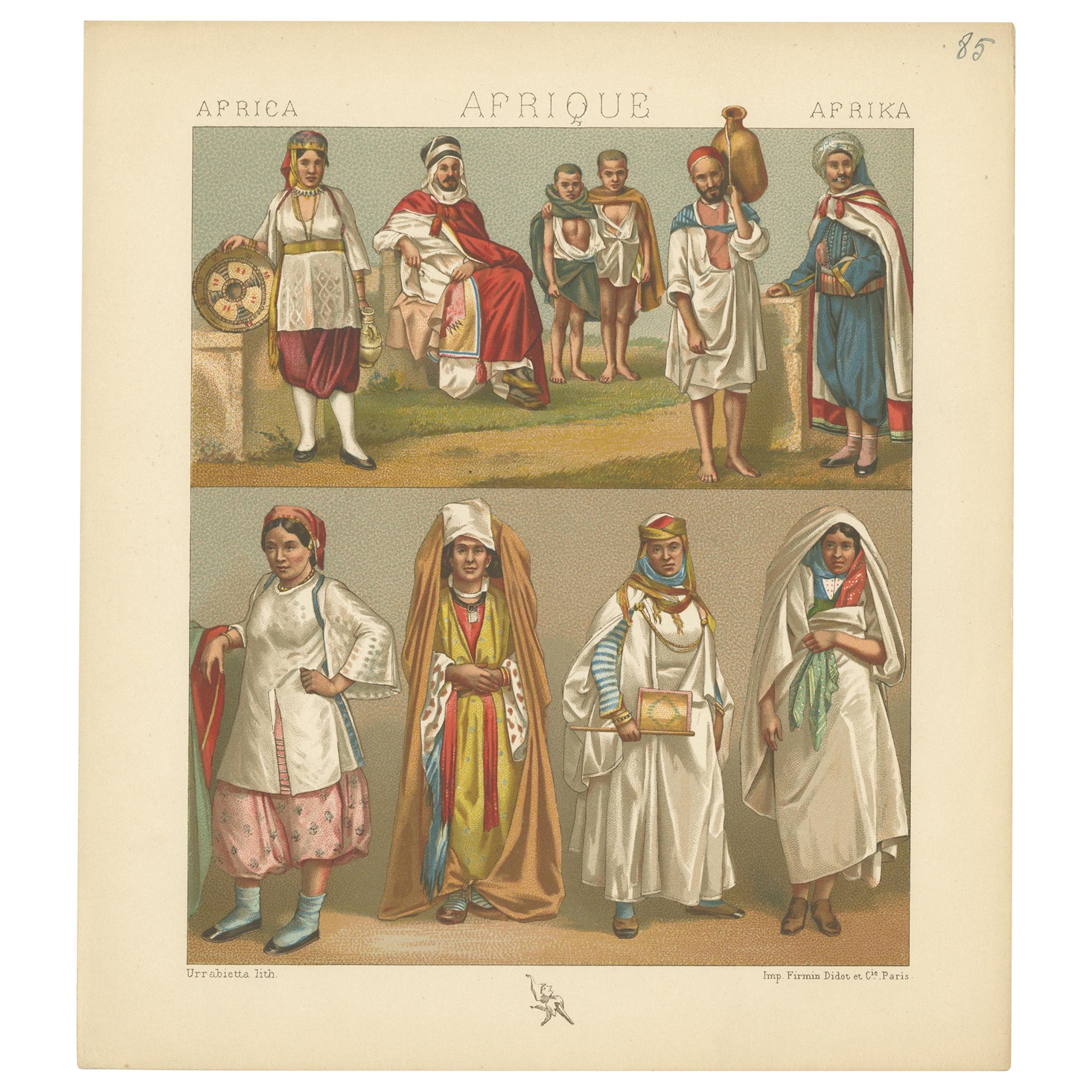 Pl. 85 Antique Print of African Costumes Racinet, 'circa 1880' For Sale