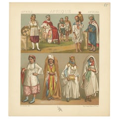 Pl. 85 Antique Print of African Costumes Racinet, 'circa 1880'