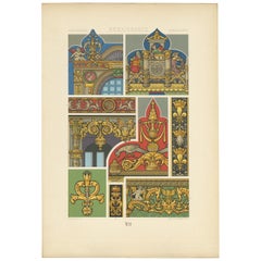 Pl. 85 Antique Print of Renaissance Architectural Motifs by Racinet 'circa 1890'