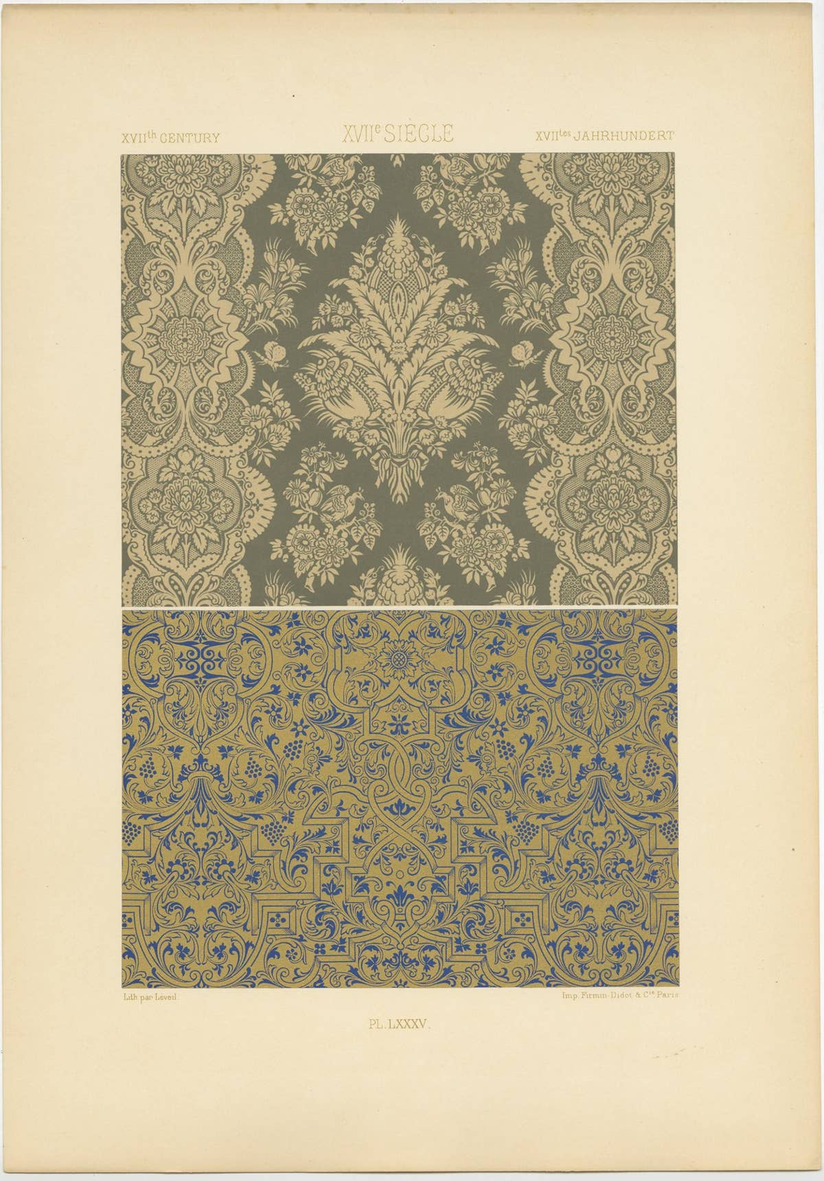 Pl. 85 Antique Print of XVIIth Century Ornaments by Racinet, circa 1890
