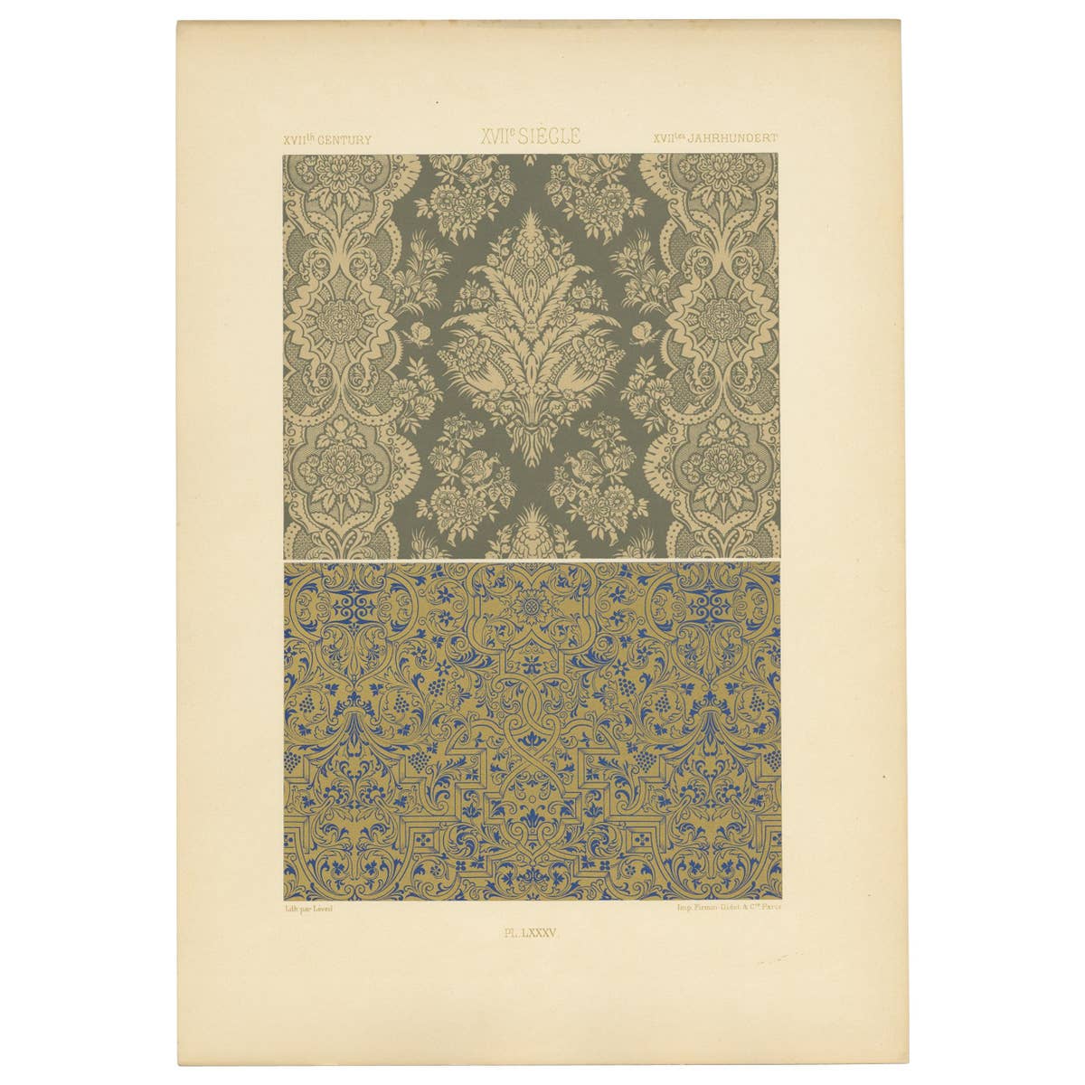 Pl. 85 Antique Print of XVIIth Century Ornaments by Racinet, circa 1890