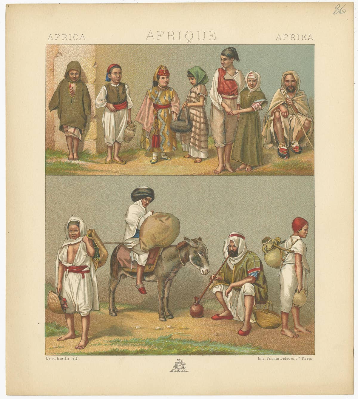 Pl. 86 Antique Print of African Costumes Racinet, 'circa 1880'