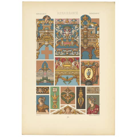 Pl. 86 Antique Print of Renaissance Sculptural & Pictorial by Racinet circa 1890