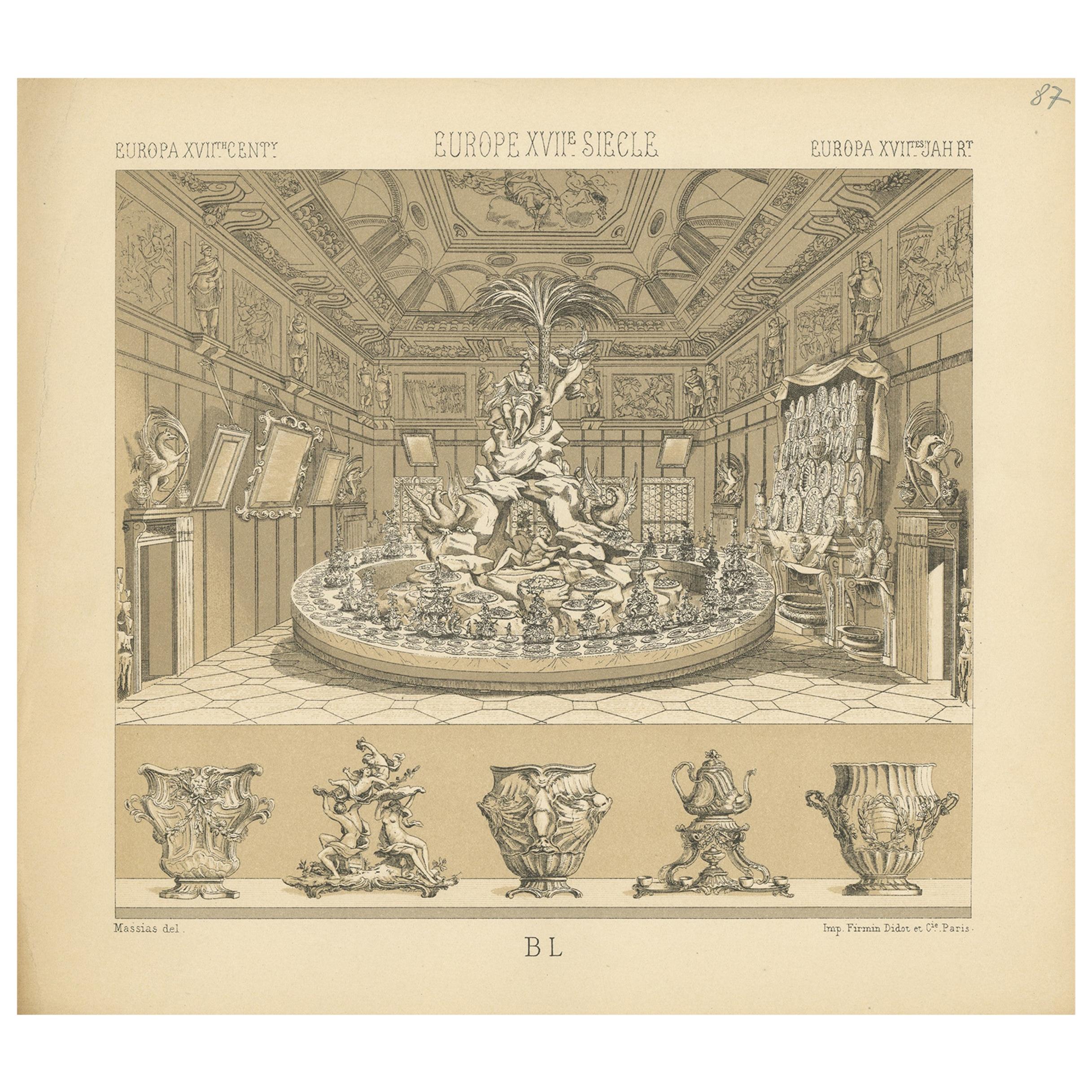 Pl. 87 Antique Print of European Decorative Objects by Racinet, circa 1880 For Sale