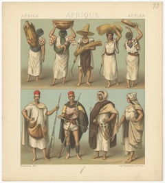 Pl. 88 Antique Print of African Costumes Racinet, 'circa 1880'