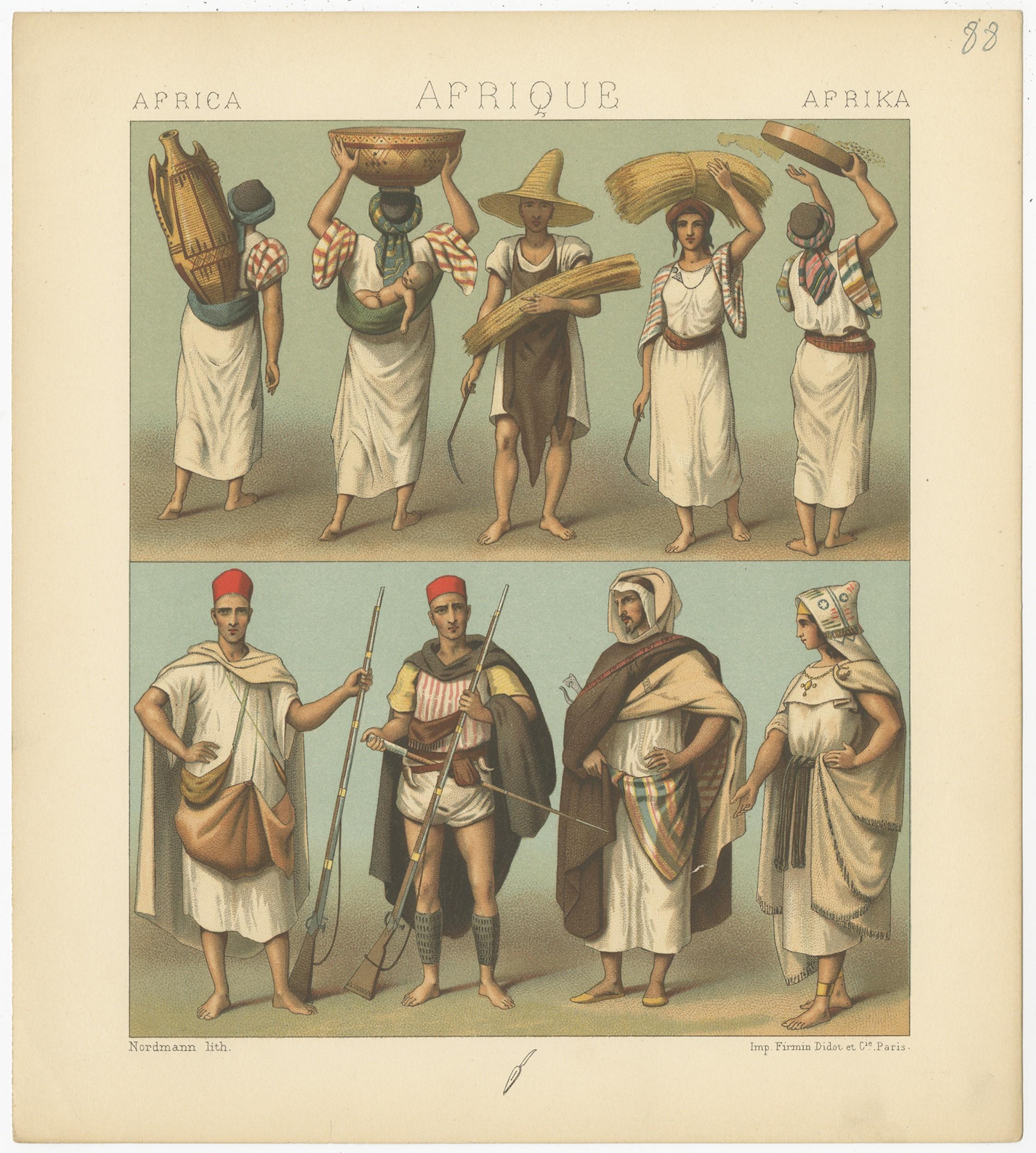 Pl. 88 Antique Print of African Costumes Racinet, 'circa 1880' In Good Condition For Sale In Langweer, NL