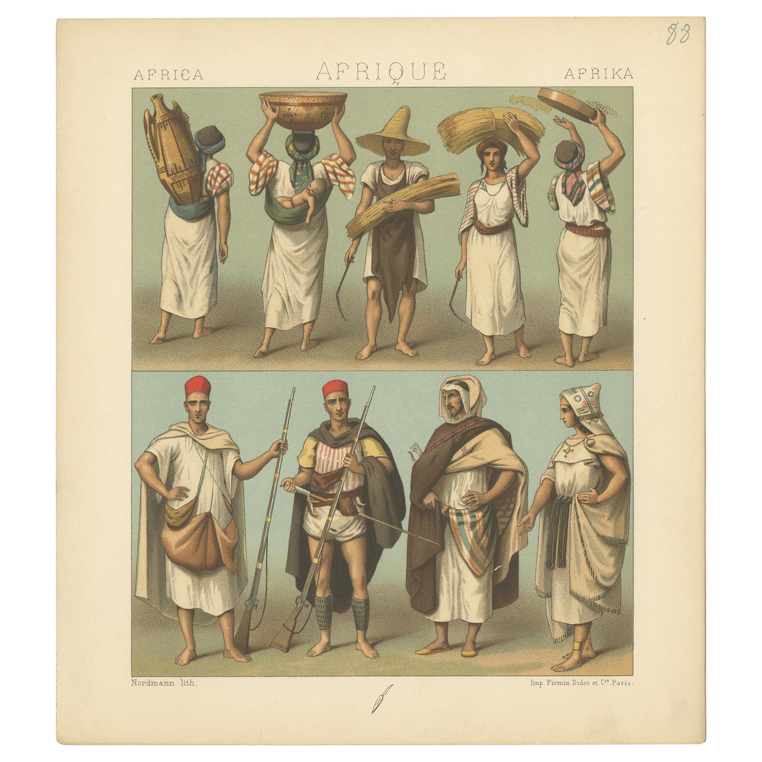 Pl. 88 Antique Print of African Costumes Racinet, 'circa 1880' For Sale