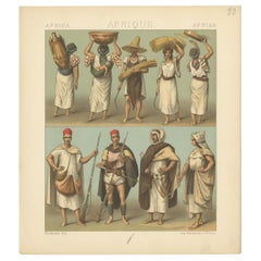 Pl. 88 Antique Print of African Costumes Racinet, 'circa 1880'