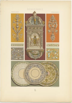 Pl. 88 Print of Renaissance Ceramics and Stained Glass by Racinet, circa 1890