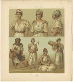 Antique Print of African Costumes Racinet, 'circa 1880'