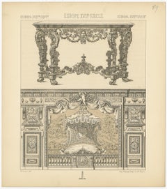 Pl. 89 Stampa antica di mobili europei del XVII secolo di Racinet, 1880 circa. 89 Stampa antica di mobili europei del XVII secolo di Racinet, circa 1880