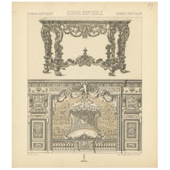 Pl. 89 Antique Print of European 17th Century Furniture by Racinet, circa 1880