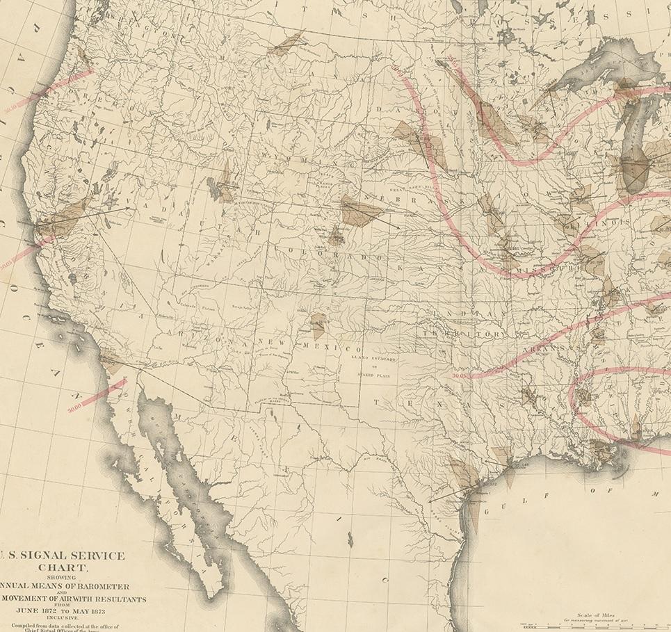 Pl. 9 Antike Karte der Luftbewegung der Vereinigten Staaten von Walker ''1874'' im Zustand „Gut“ im Angebot in Langweer, NL