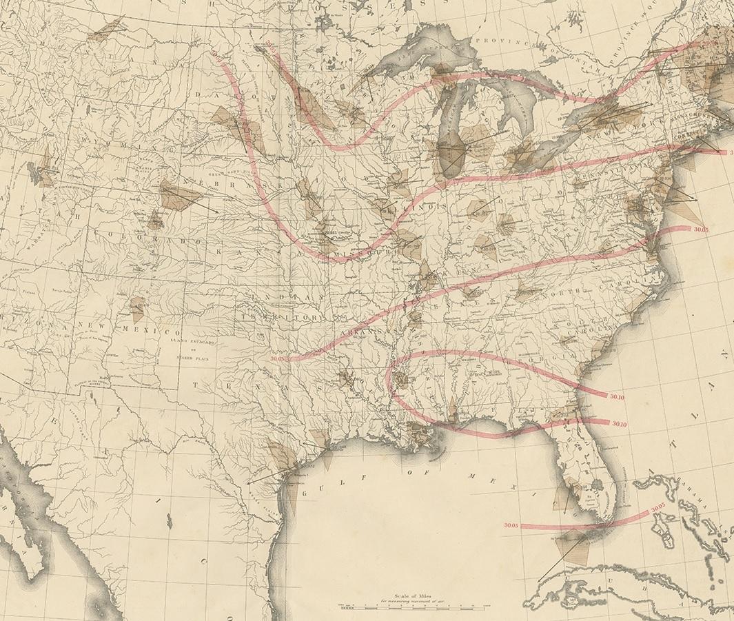 Pl. 9 Antike Karte der Luftbewegung der Vereinigten Staaten von Walker ''1874'' (19. Jahrhundert) im Angebot