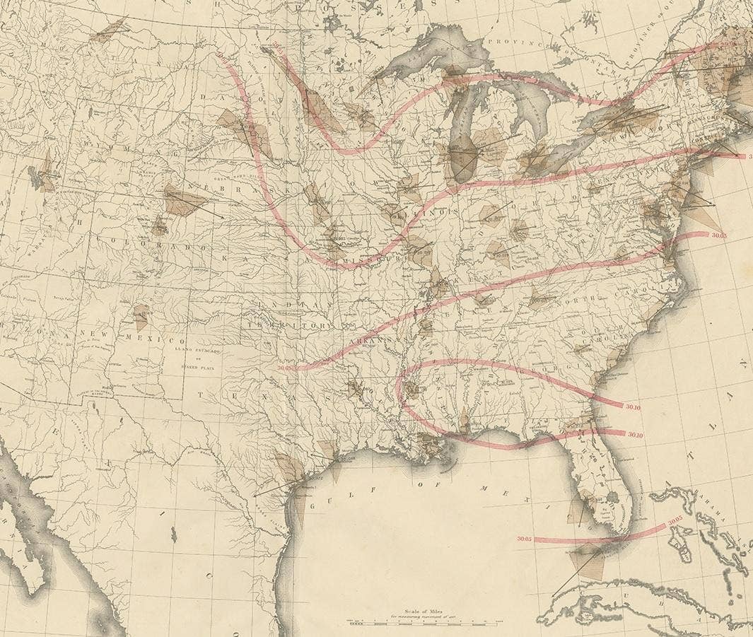Pl. 9 Antique Map of the Air Movement of the United States by Walker '1874'