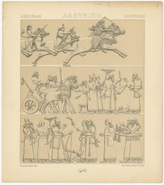 Pl. 9 Antique Print of Assyrian Scenes by Racinet, 'circa 1880'