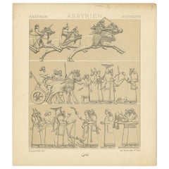 Pl. 9 Antique Print of Assyrian Scenes by Racinet, 'circa 1880'