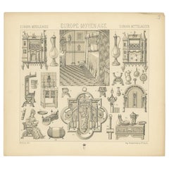 Pl 9 Antiker Druck europäischer Deko-Objekte von Racinet, um 1880
