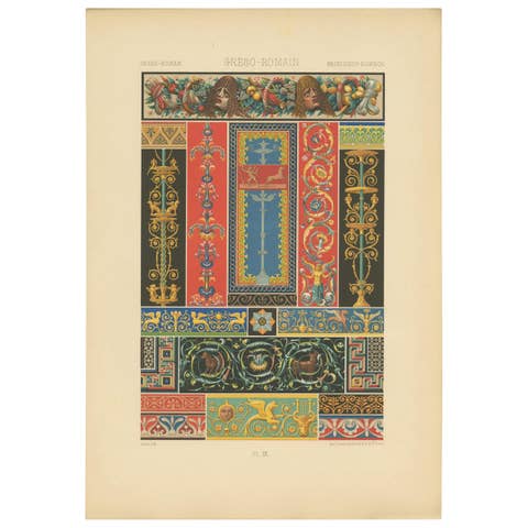 Pl. 9 Antique Print of Greek-Roman Ornaments by Racinet, circa 1890