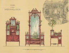 Pl. 9 Antique Print of Ladies Room and Salon Furniture by Kramer, circa 1910