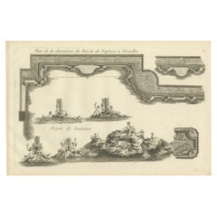 Pl. 9 Antiker Druck des Neptunbrunnens von Versailles von Le Rouge, um 1785
