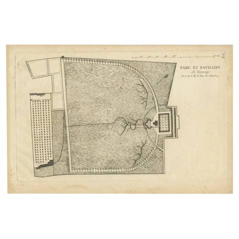 Pl. 9 Antique Print of the Park and Pavilion of Taverny by Le Rouge, c.1785