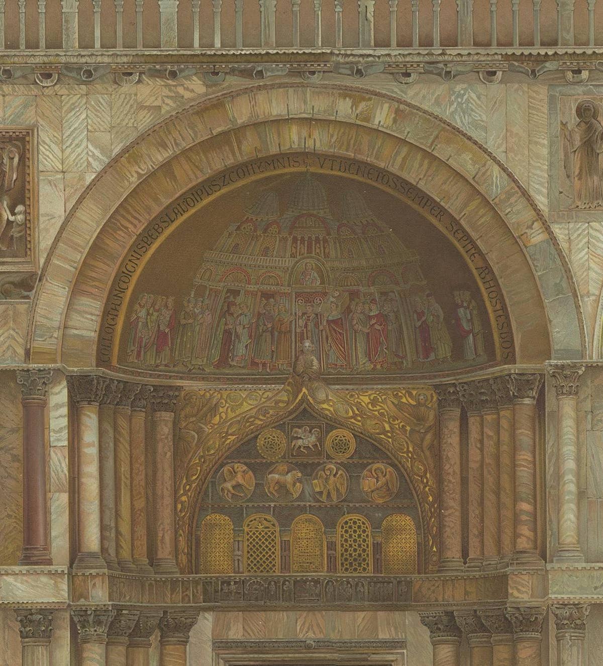 Antique Print of the Portal of Sant'Alipio of the Basilica of San Marco
