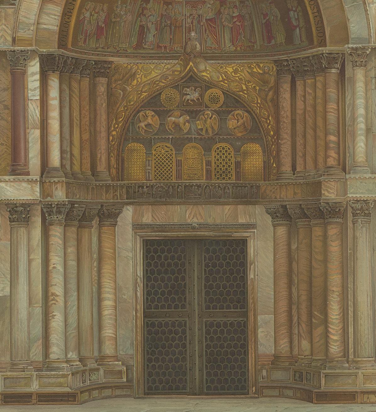 19th Century Antique Print of the Portal of Sant'Alipio of the Basilica of San Marco For Sale