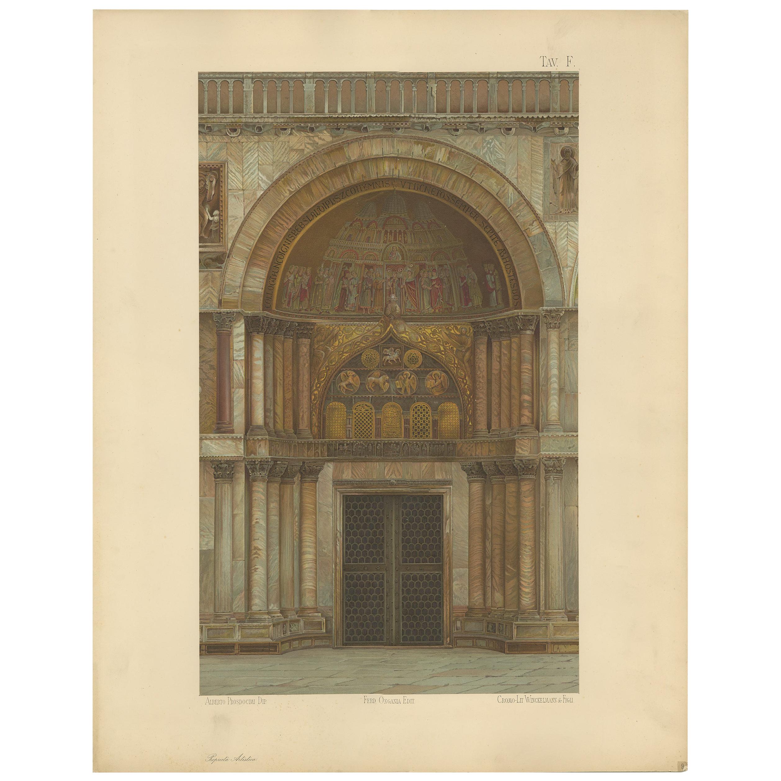Antique Print of the Portal of Sant'Alipio of the Basilica of San Marco For Sale