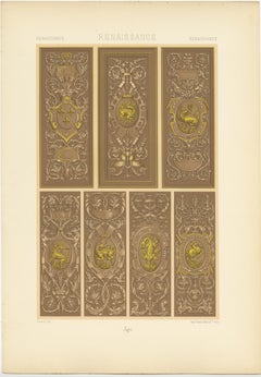 Pl. 90 Antique Print of Renaissance Panels from the Palace, Racinet 'circa 1890'