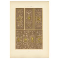 Pl. 90 Antique Print of Renaissance Panels from the Palace, Racinet 'circa 1890'