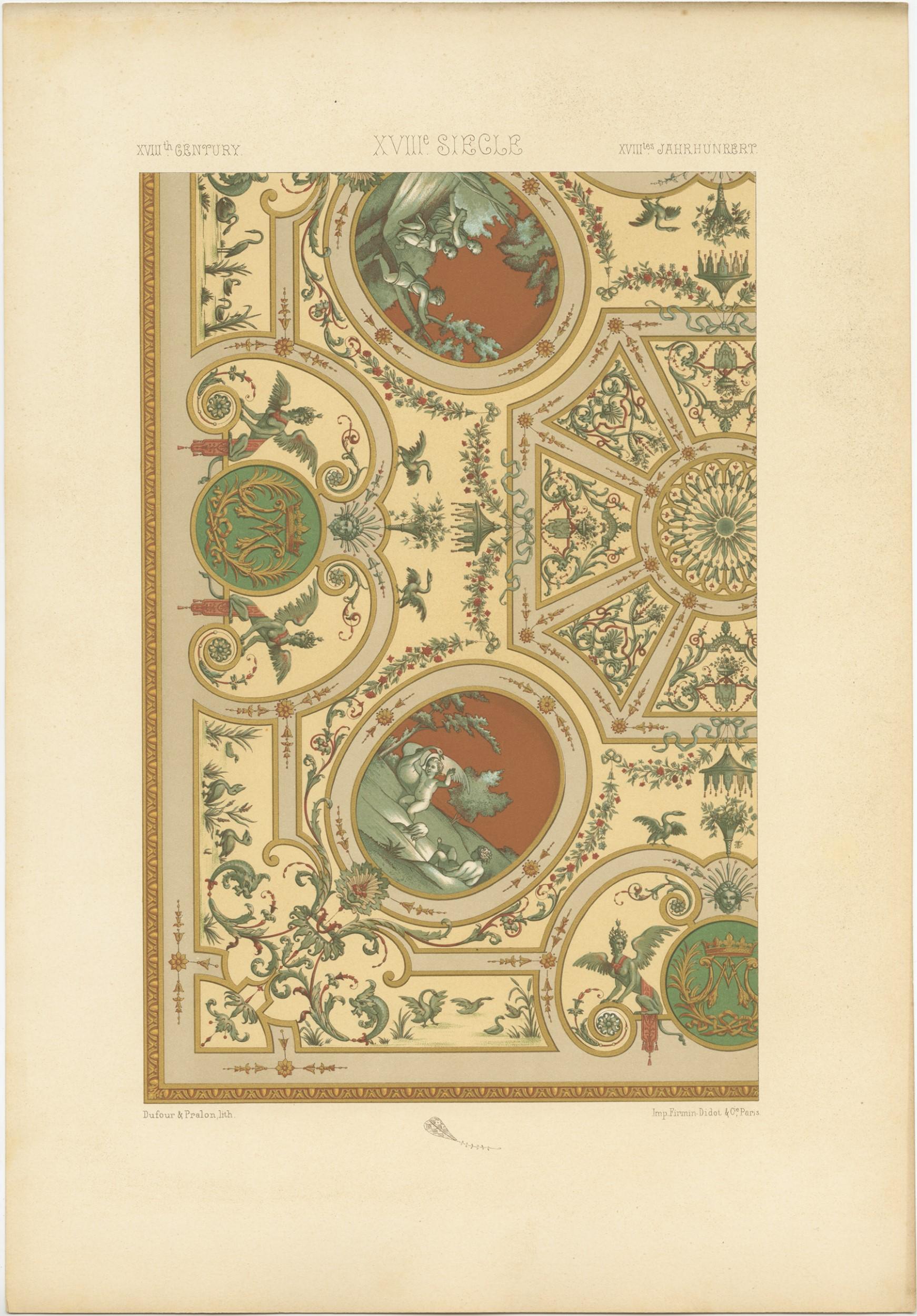 Impression ancienne Pl. 90 d'ornements du XVIIIe siècle par Racinet (vers 1890) Bon état - En vente à Langweer, NL