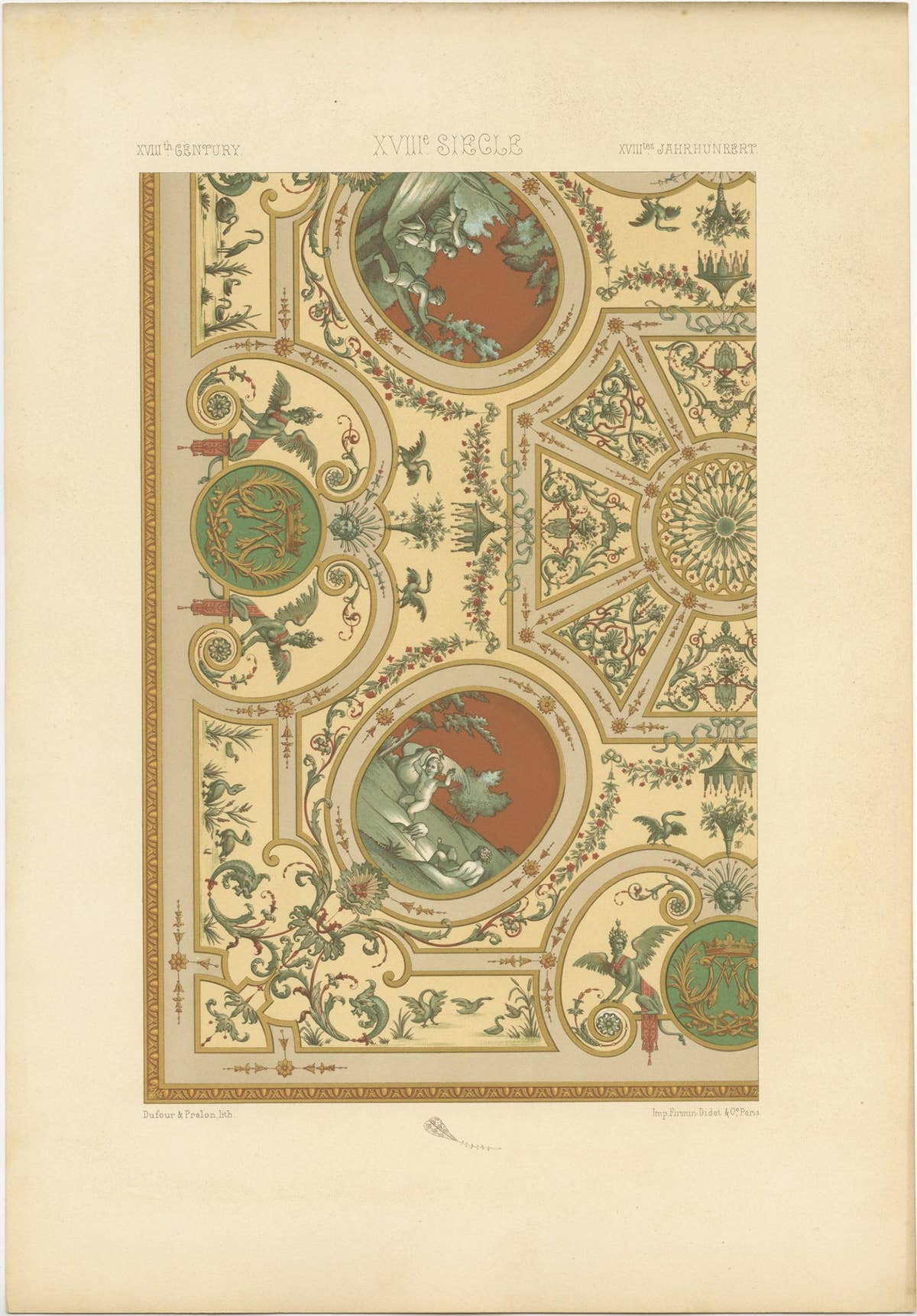 Pl. 90 Antique Print of XVIIIth Century Ornaments by Racinet (c.1890)
